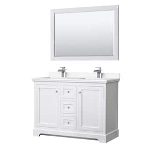 Avery 48"W x 22"D Double Vanity in White w/ Cultured Marble Vanity Top in White w/ Basins & Mirror