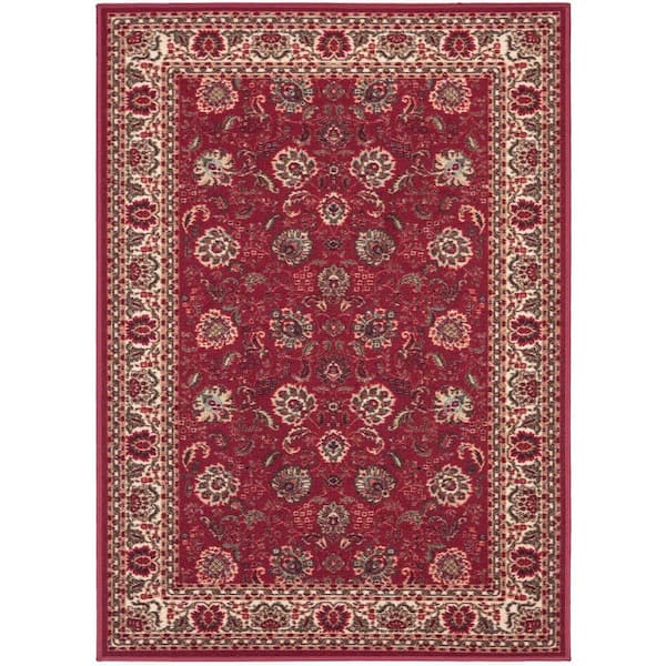 Ottomanson Ottohome Collection Traditional Floral Design Dark Red 8 ft. 2 in. x 9 ft. 10 in. Area Rug