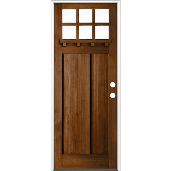 Krosswood Doors 36 in. x 96 in. 6-Lite Craftsman Left Hand Provincial Stain Hemlock Prehung Front Door