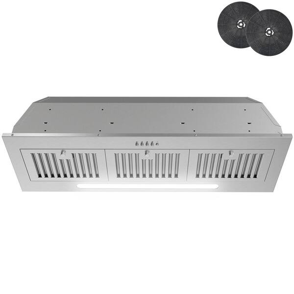 AKDY 36 in. 350CFM Convertible Insert Range Hood with Carbon Filters, LED Light, and Push Button Controls in Stainless Steel RH0668 - The Home Depot AKDY 36 in. 350CFM Convertible Insert Range Hood with Carbon Filters, LED Light, and Push Button Controls in Stainless Steel RH0668 - The Home Depot