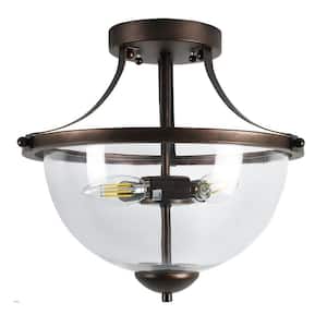 14.56 in. 3-Light Bronze Semi Flush Mount Ceiling Light with Clear Glass Shade