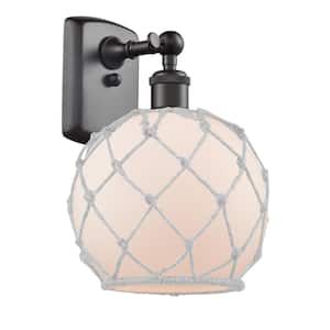 Farmhouse Rope 8 in. 1-Light Oil Rubbed Bronze Wall Sconce with White Glass with White Rope Glass and Rope Shade