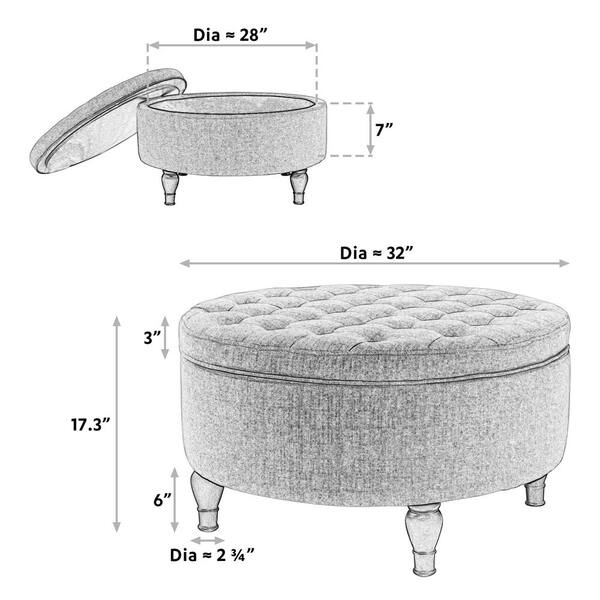 Maypex 32 in. W x 32 in. D x 18 in. H Grey Fabric Upholstered 