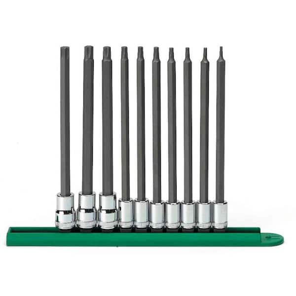 GEARWRENCH 1/4 in. and 3/8 in. Drive Long Torx Bit Socket Set with Socket Rail (10-Piece)