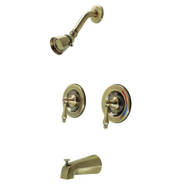 Kingston Brass Vintage Double Handle 1-Spray Tub and Shower Faucet 2 GPM with Corrosion Resistant in. Antique Brass with Volumn Control