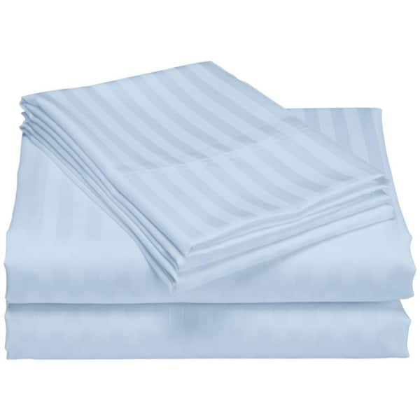 Unbranded Hotel London 600-Thread Count 100% Cotton Deep Pocket Striped Sheet Set (Twin XL, Blue)