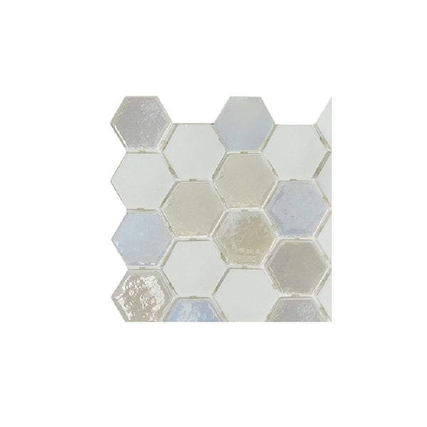 Take Home Tile Sample - 2 in. Hexagon White/Cream 4 in. x 4 in. Gloss and Matte Glass Mosaic Wall Tile Sample