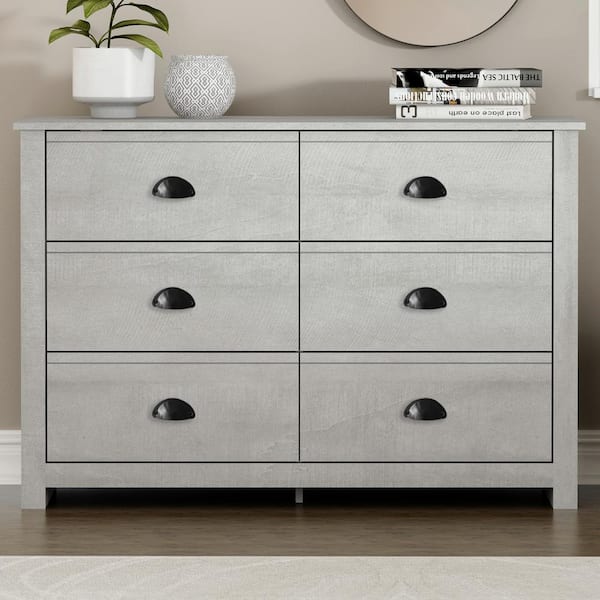 GALANO Geordano 6-Drawer Dusty Gray Oak Dresser (31.5 in. x 46.5 in. x 16.3 in.)