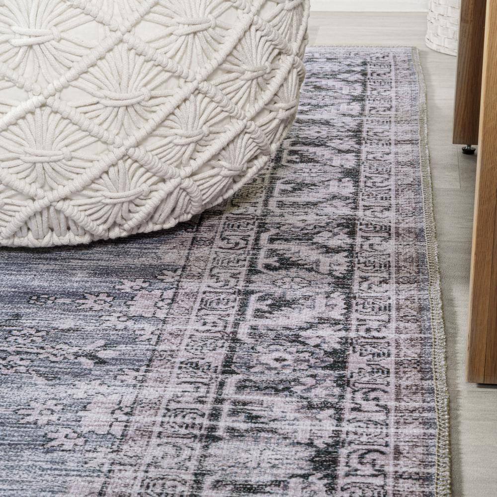 Navy and Gray Chenille Medallion Washable Area Rug