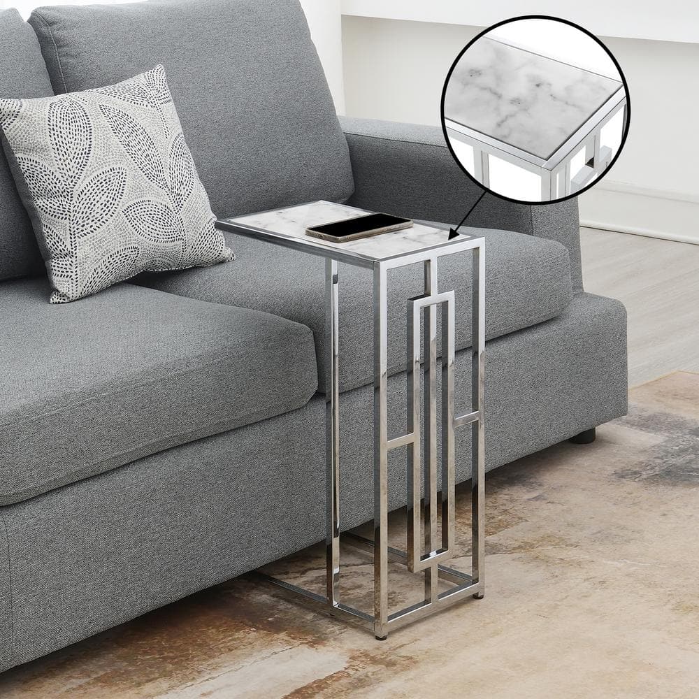 Convenience Concepts Town Square Chrome Faux Marble C End Table