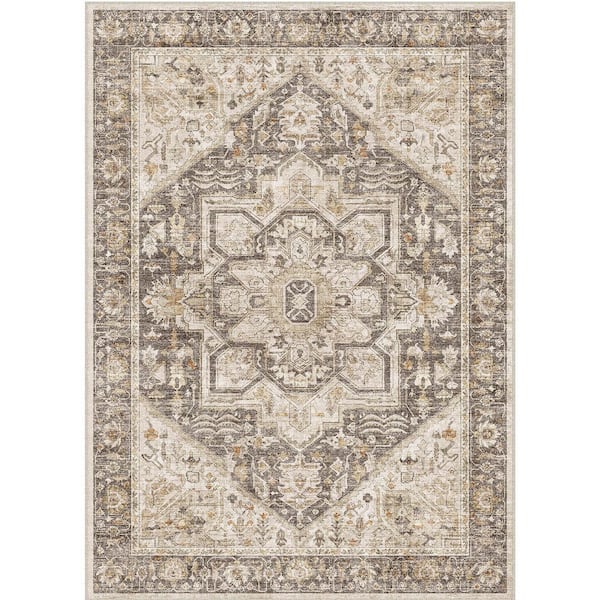 Datura Taupe Brown 8 ft. x 10 ft. Oriental Vintage Medallion Area Rug