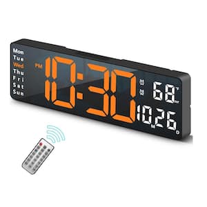 13 in. Black Case Orange LED Digital Clock Thermoplastic with Remote Control, Automatic Brightness, Date and Temperature