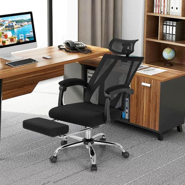 Costway Black Mesh Office Chair Recliner Desk Chair Height Adjustable with Footrest