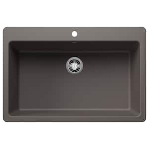 Liven SILGRANIT 33 in. Drop-In/Undermount Single Bowl Granite Composite Kitchen Sink in Volcano Gray