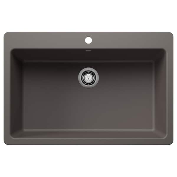 Blanco Liven SILGRANIT 33 in. Drop-In/Undermount Single Bowl Granite Composite Kitchen Sink in Volcano Gray