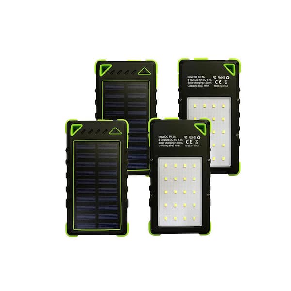 Solar Powered Smartphone Charger with 8000mAh Li-Polymer Battery and 5-Watt LED Light (4-Pack)