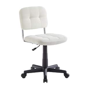 Office Stool Modern Armless Home Office Desk Chair 360-Degree Rolling Swivel Adjustable Height Linen Fabric, White