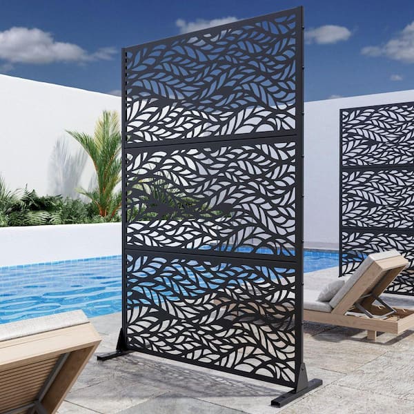 72 in. x 47 in. Black Outdoor Metal Galvanized Privacy Screen Fence Garden Panels