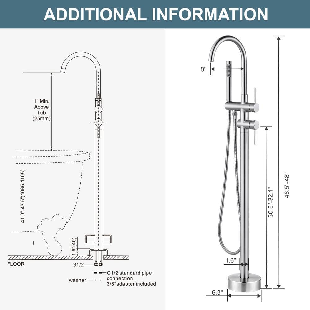 Brushed Nickel Freestanding Tub Filler with Hand Shower