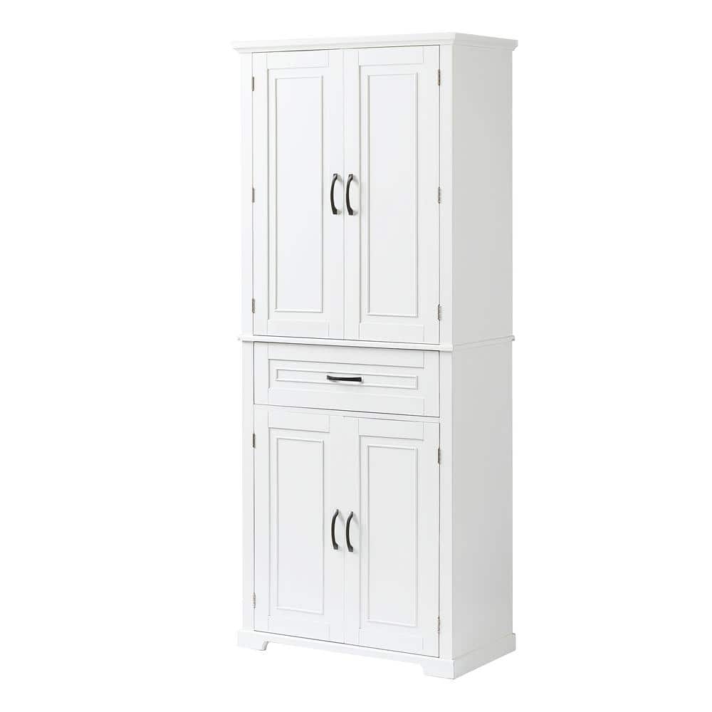 29.9 in. W x 15.7 in. D x 72.2 in. H White Linen Cabinet with Adjustable Shelf, Doors and Drawer