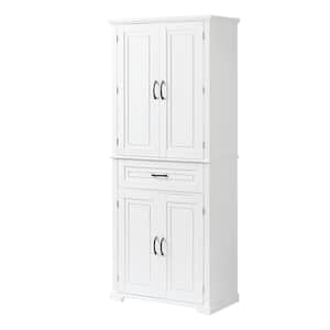 29.9 in. W x 15.7 in. D x 72.2 in. H White Linen Cabinet with Adjustable Shelf, Doors and Drawer