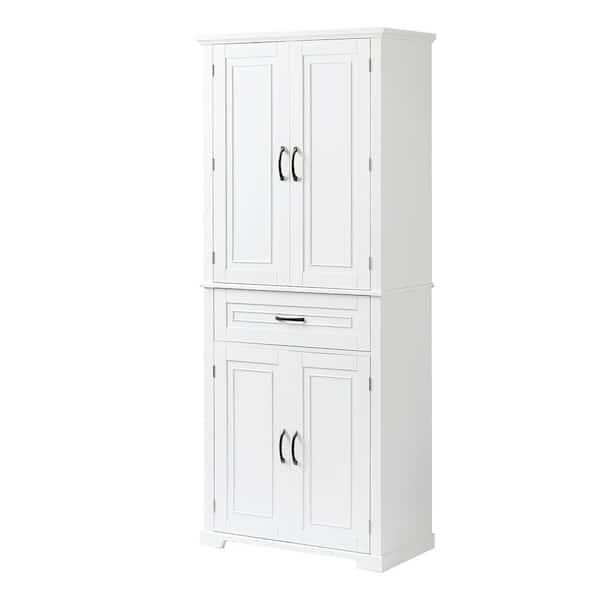 Nivencai 29.9 in. W x 15.7 in. D x 72.2 in. H White Linen Cabinet with Adjustable Shelf, Doors and Drawer