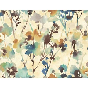 Faravel Brown, Teal, Gold, and Ivory Watercolor Botanical Paper Strippable Roll (Covers 60.75 sq. ft.)