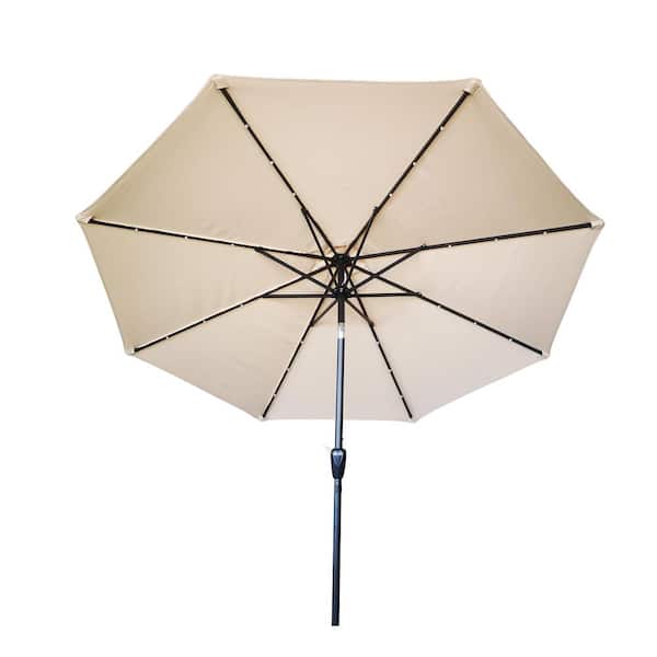 Siavonce 9 ft. Patio Umbrella with LED Lights for Garden Deck Swimming Pool Without Base (Sand)