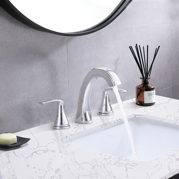 8 in. Widespread Double Handles Bathroom Faucet with Drain Kit in Chrome