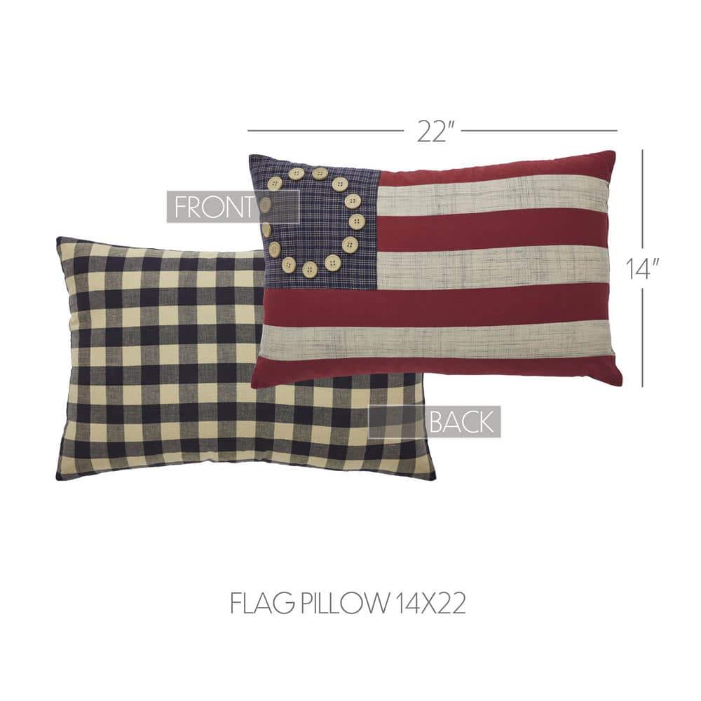 Patriotic Red Cotton American Flag Throw Pillow 14x22