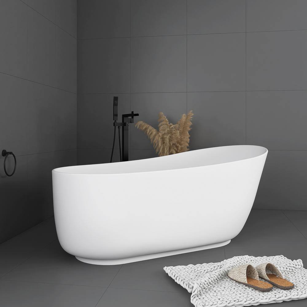 67'' Matte White Solid Surface Freestanding Soaking Bathtub