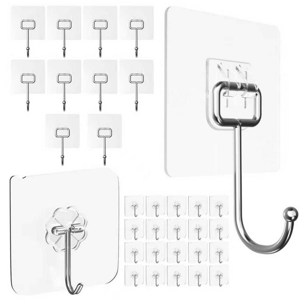 30 Pack Adhesive J-Hooks, 20 Small and 10 Large Mixed Sizes Sticky J-Hooks, Bath Hook in Clear price history on PriceWatchPro