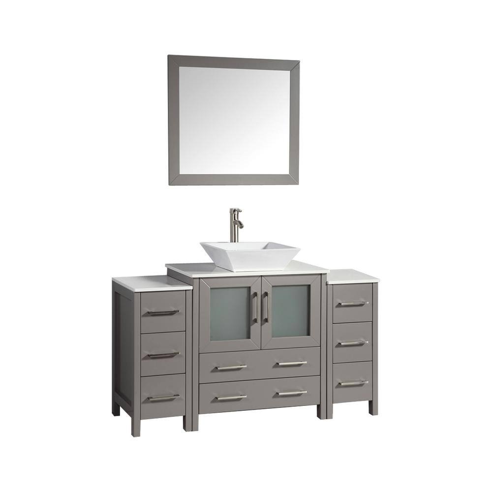 Vanity Art Ravenna 54 In W Bathroom Vanity In Grey With Single Basin In White Engineered Marble 