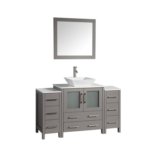 Vanity Art Ravenna 54 in. W Bathroom Vanity in Grey with Single Basin in  White Engineered Marble Top and Mirror VA3130-54G - The Home Depot