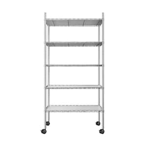 Outdoor/Indoor Chrome Metal Plant Stand Shelves with Wheels (5-Tier)