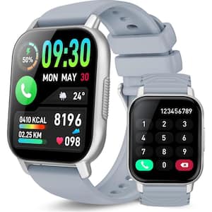 1.85 in. Smart Watch HD Touch Screen in Light Gray with Bluetooth Call and Message Reminder Fitness Watch
