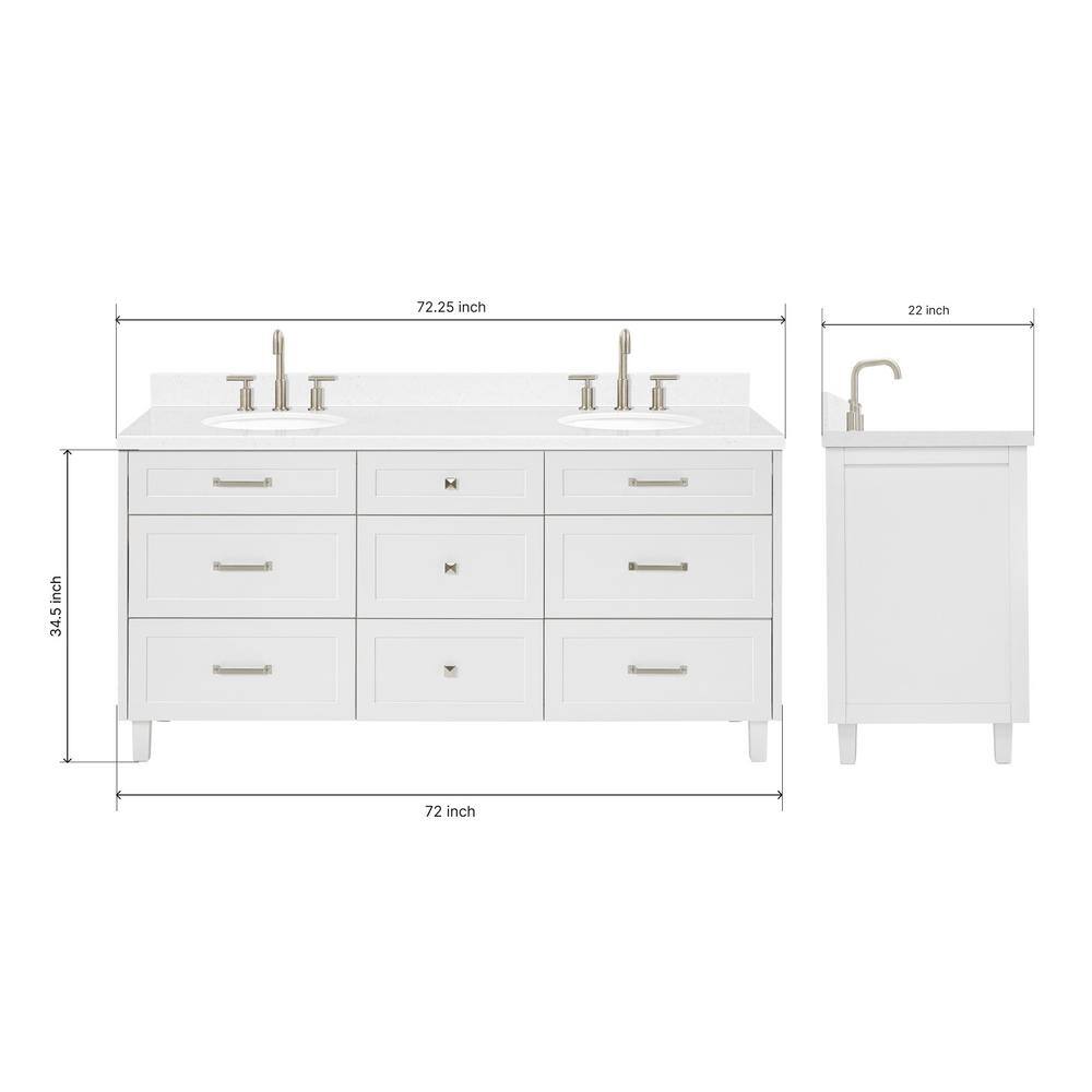 White Double Sink Bathroom Vanity with Carrara Quartz Top