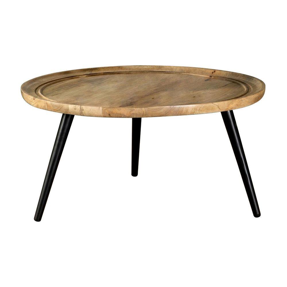 Coaster 36 in. Natural and Black Round Wood Top Coffee Table with Trio