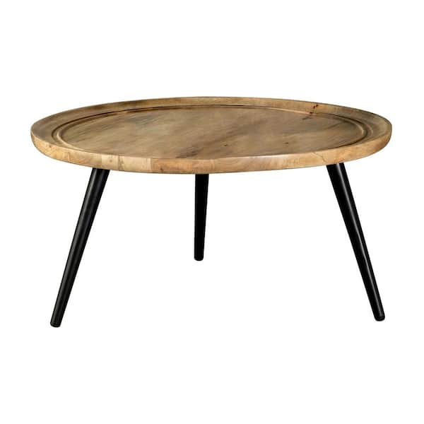 Coaster 36 in. Natural and Black Round Wood Top Coffee Table with Trio Legs