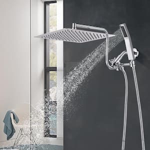 1-Spray Patterns 10 in. Wall Mount All Metal Dual Shower Head with Shower Wand And 70" Extra Long Shower Hose in chrome