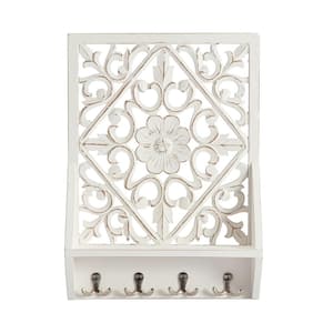 4.5 in. x 16 in. x 22 in. White MDF Carved Decorative Wall Hanging Shelf Without Brackets