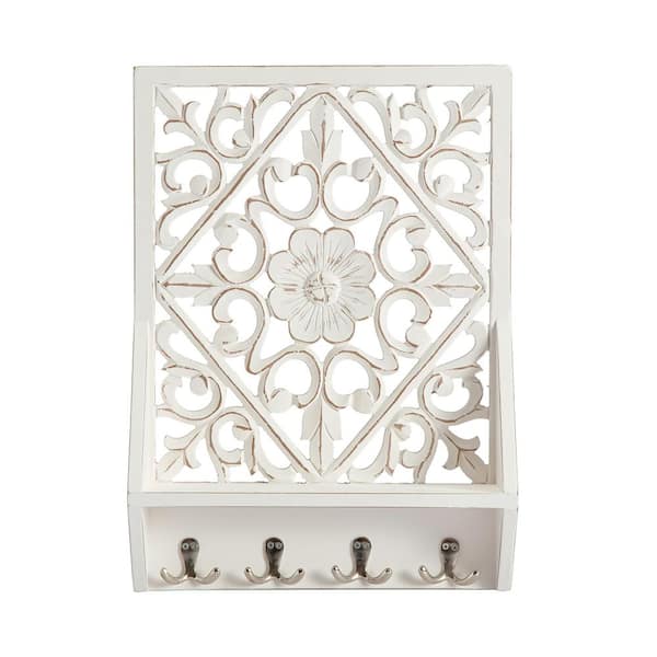 Habitat 4.5 in. x 16 in. x 22 in. White MDF Carved Decorative Wall Hanging Shelf Without Brackets