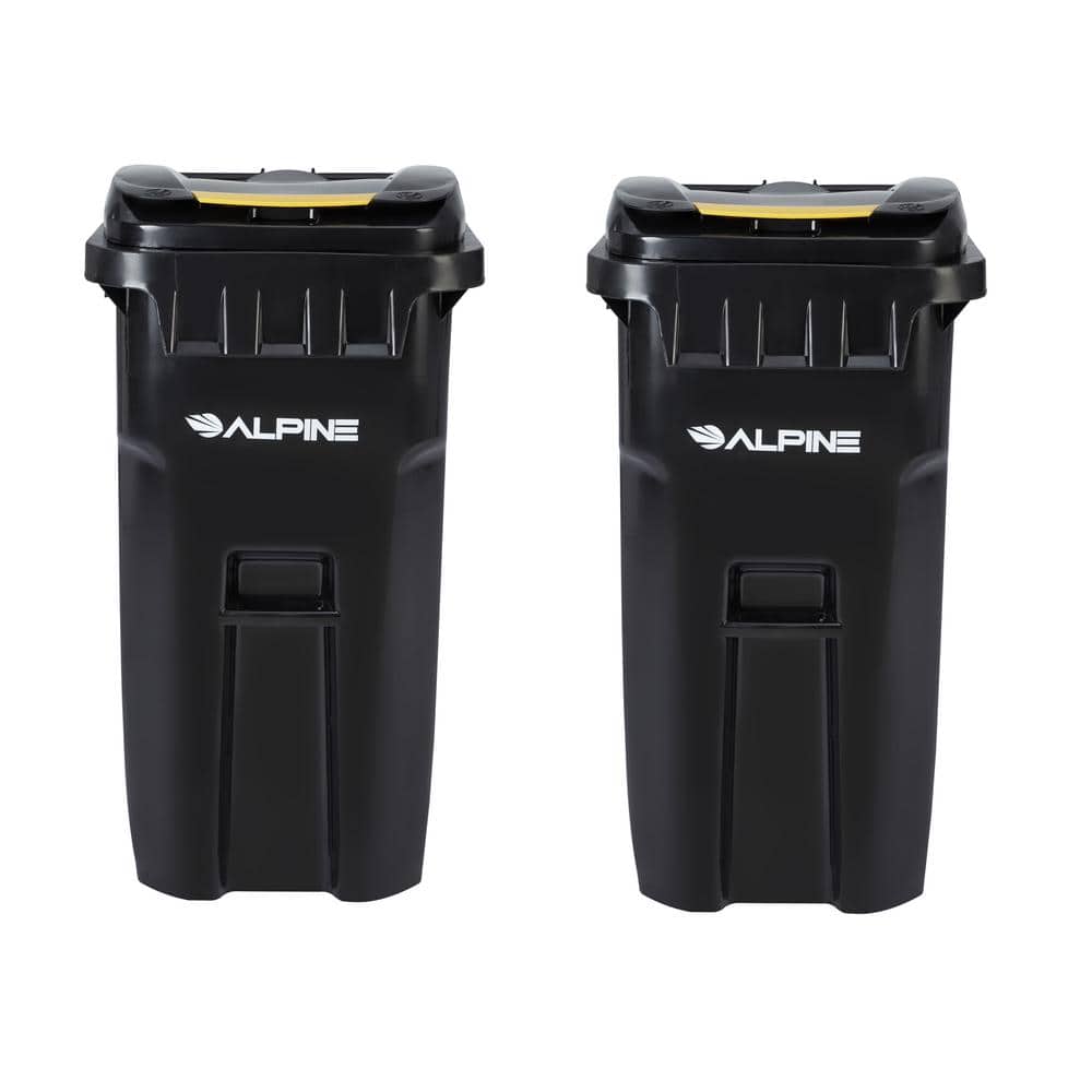 64 Gal. Black Rolling Outdoor Trash Can with Wheels and Lid (2-Pack)