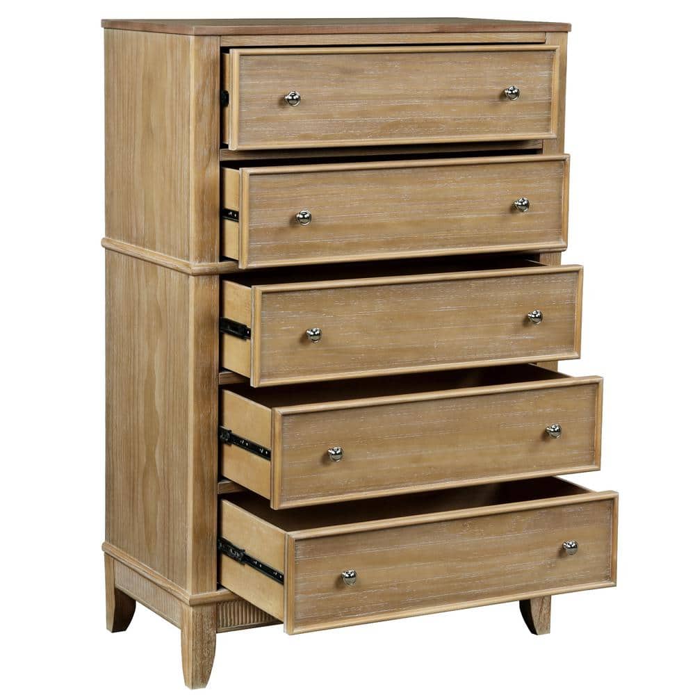 URTR Natural 5-Drawer Chest for Bedroom Living Room, Solid Wood Dresser ...
