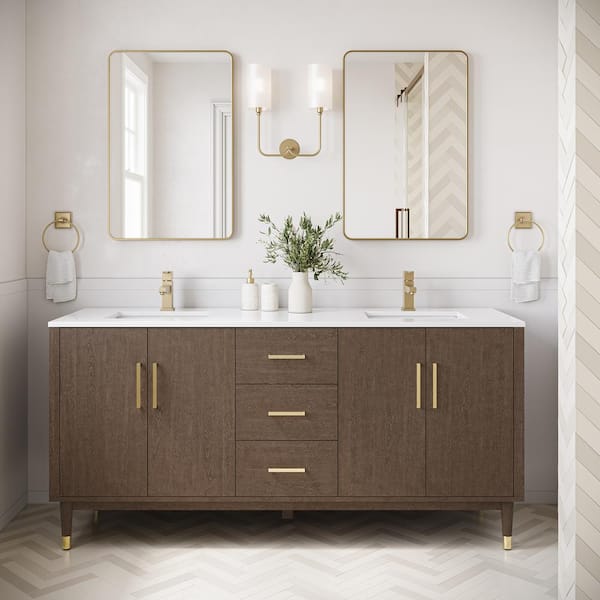 Sawyer 72 in. Single Sink Freestanding Mocha Birch Bath Vanity with White Quartz Top