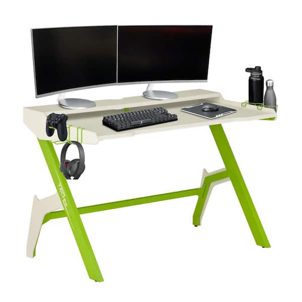 58 in. Green Ergonomic Computer Gaming Desk Workstation with Cup Holder and  Headphone Hook SW-DNZ-GR-13 - The Home Depot