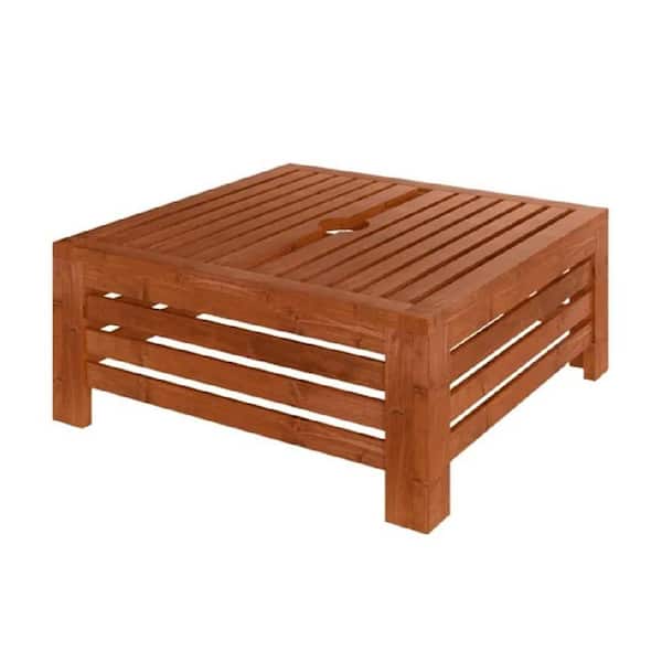 2-in-1 Patio Umbrella Base Storage Box with Fir Wood Design, Fits Poles Up to 3.1 in. and Waterproof in Brown