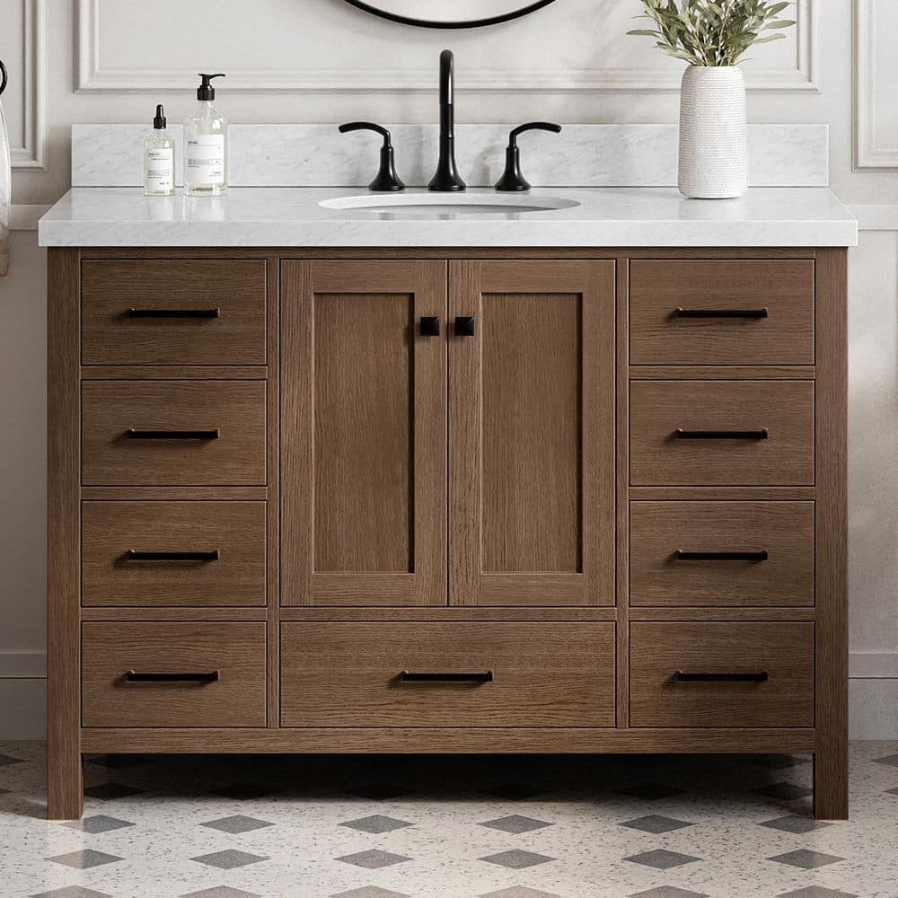 Cambridge 48 in. Single Sink Freestanding Bathroom Vanity in Brown Oak with Carrara White Marble Top price history on PriceWatchPro