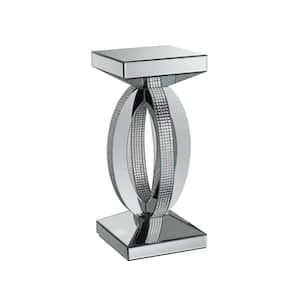 12.25 in. Silver Square Wood End Table with Curved Body and Rhinestone Accents