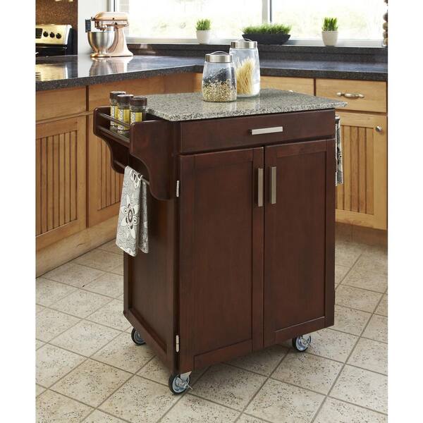 Home Styles Kitchen Cart in Cherry with Salt & Pepper Granite Top 